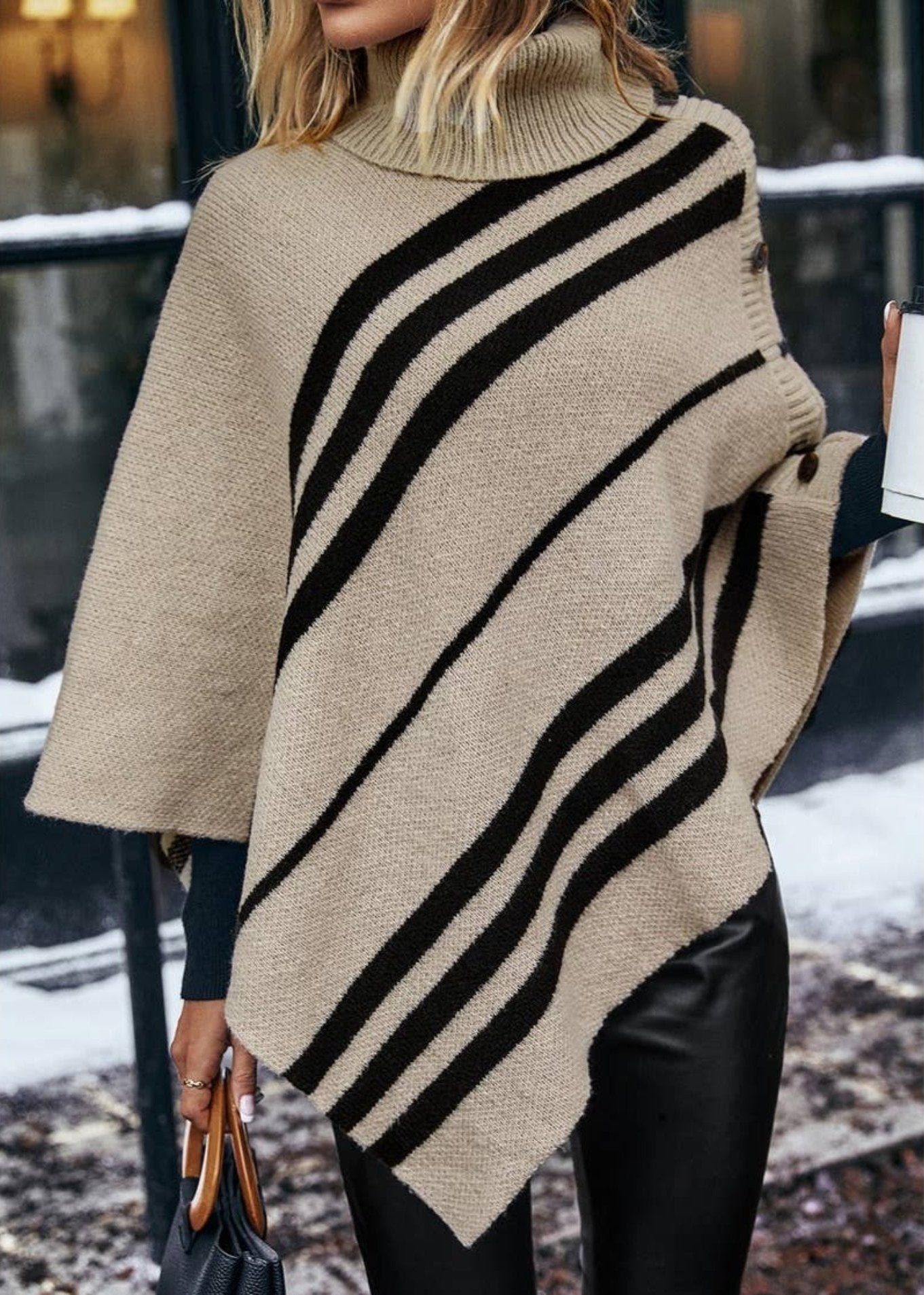 Turtleneck Knit Poncho