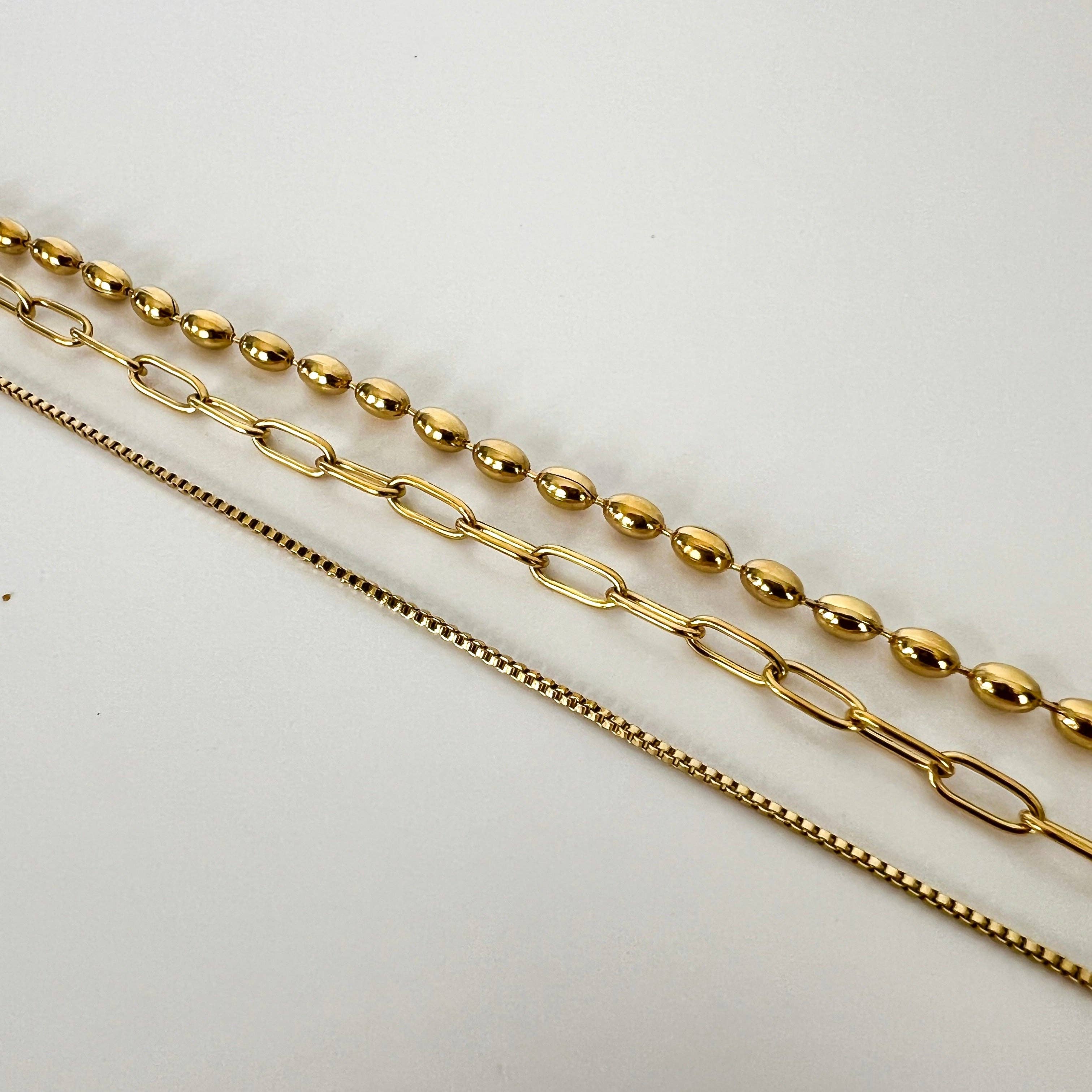3 Pack of Chain Bracelets, 18K Gold, Tarnish Free