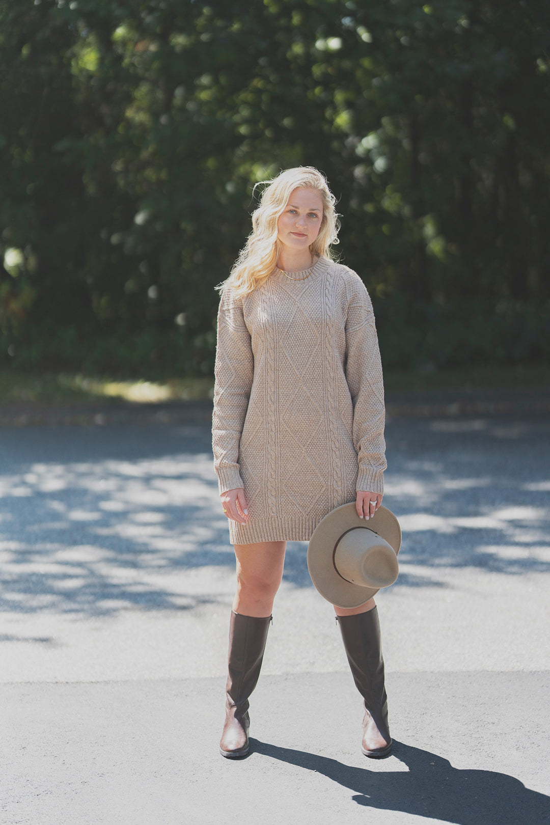 Cable Knit Drop Shoulder Sweater Dress