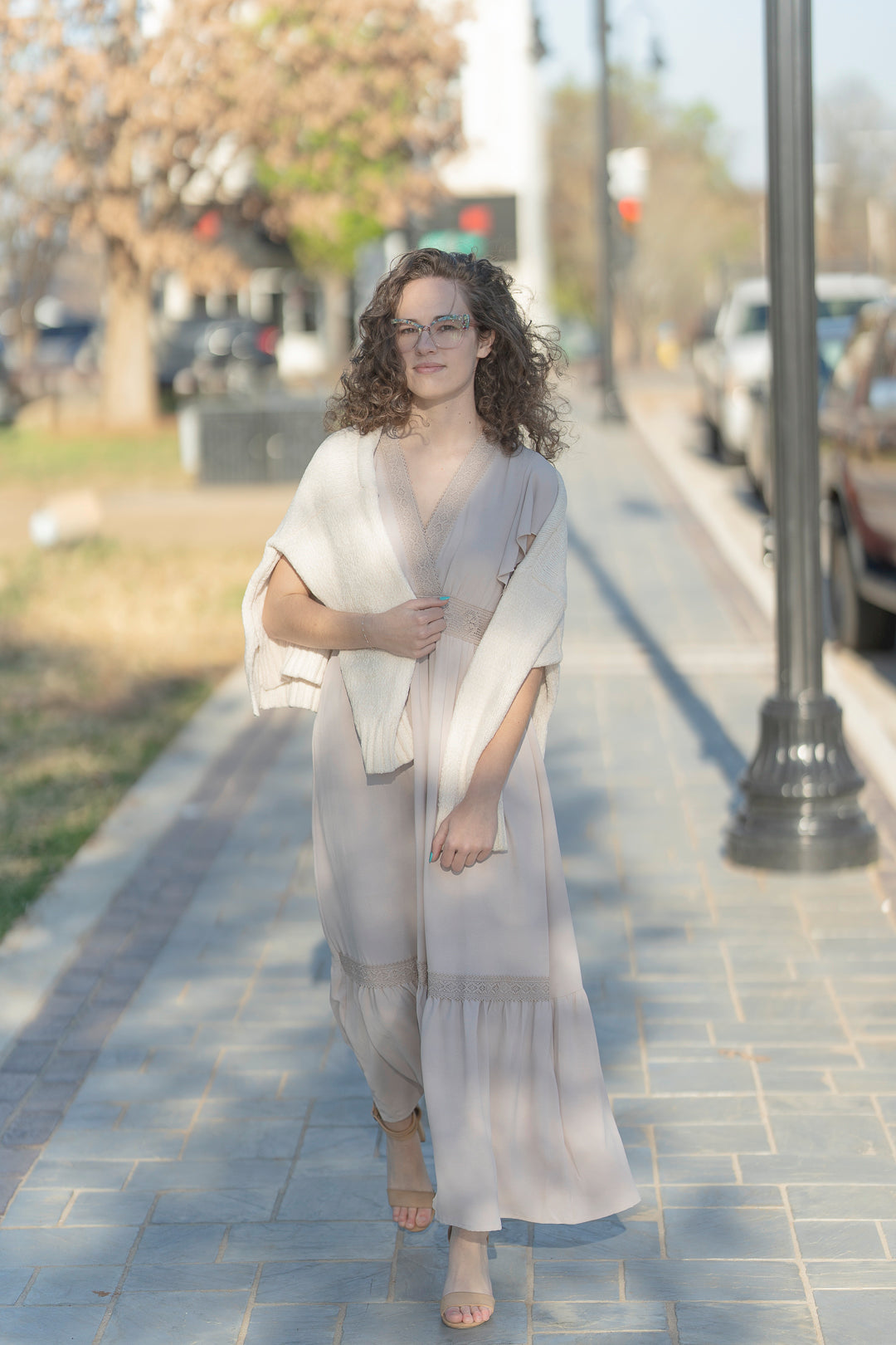 Lace Trim Empire Waist Dress