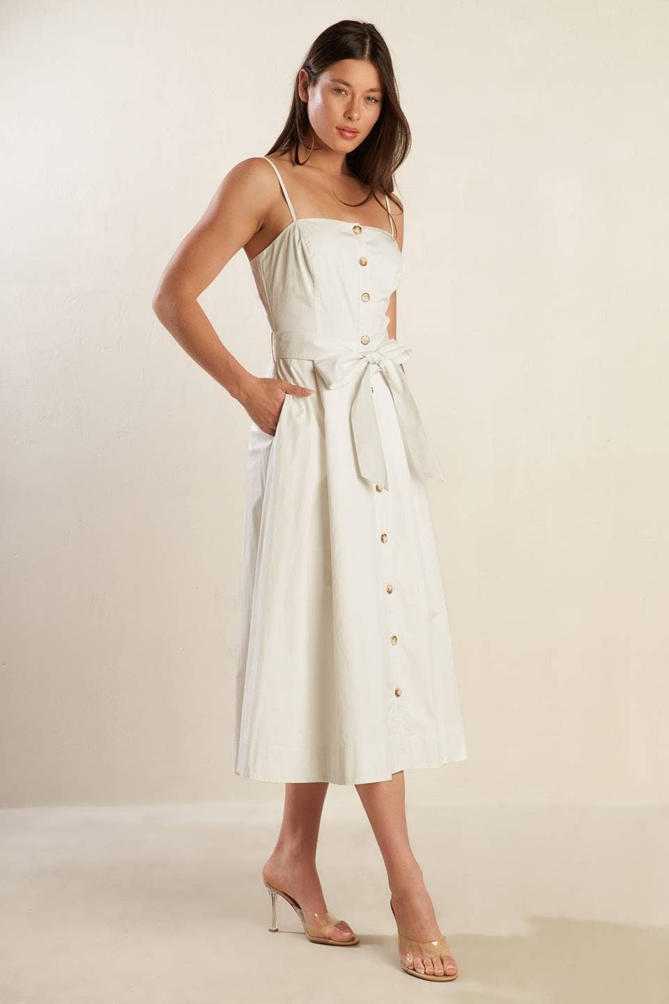 A Solid Woven Midi Dress