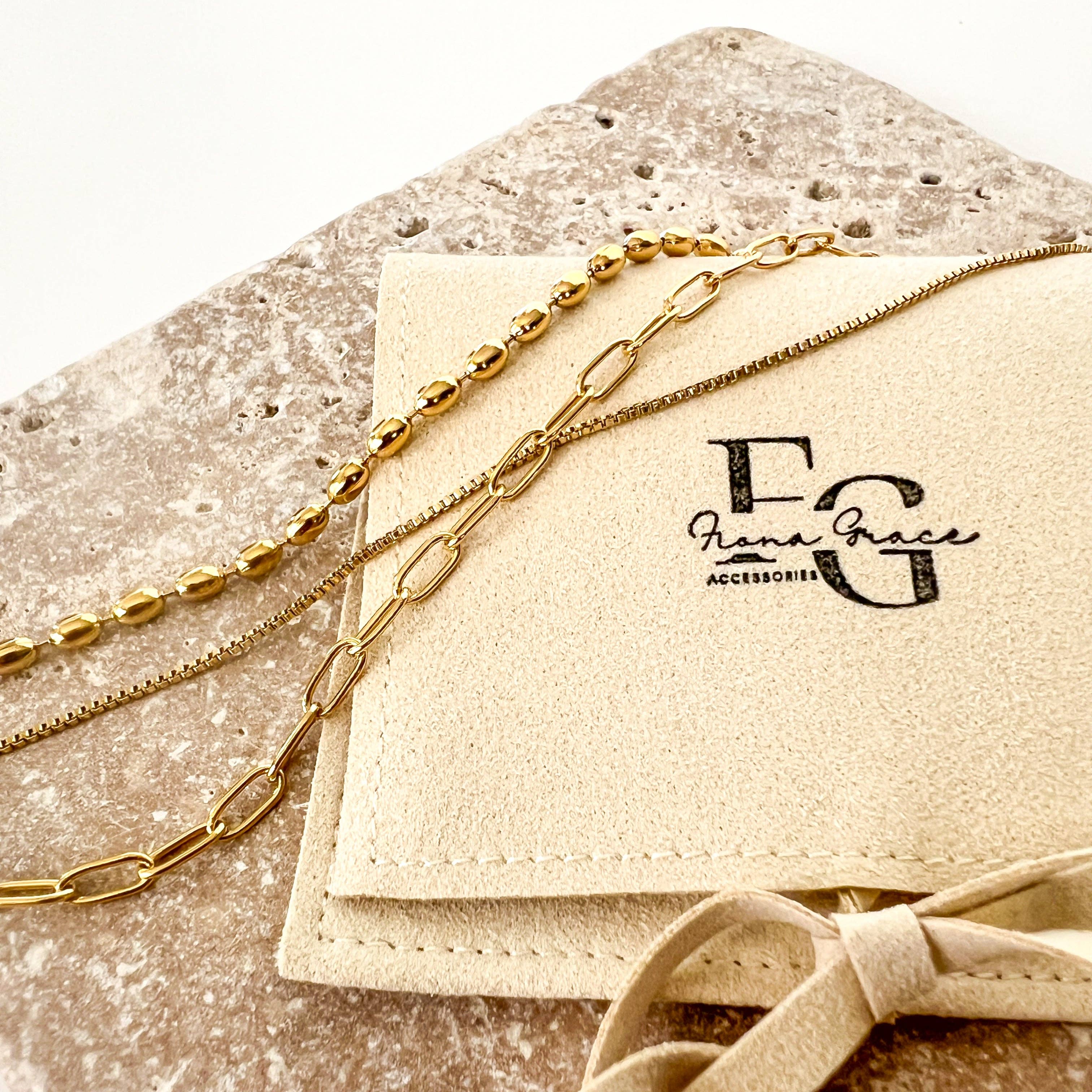 3 Pack of Chain Bracelets, 18K Gold, Tarnish Free