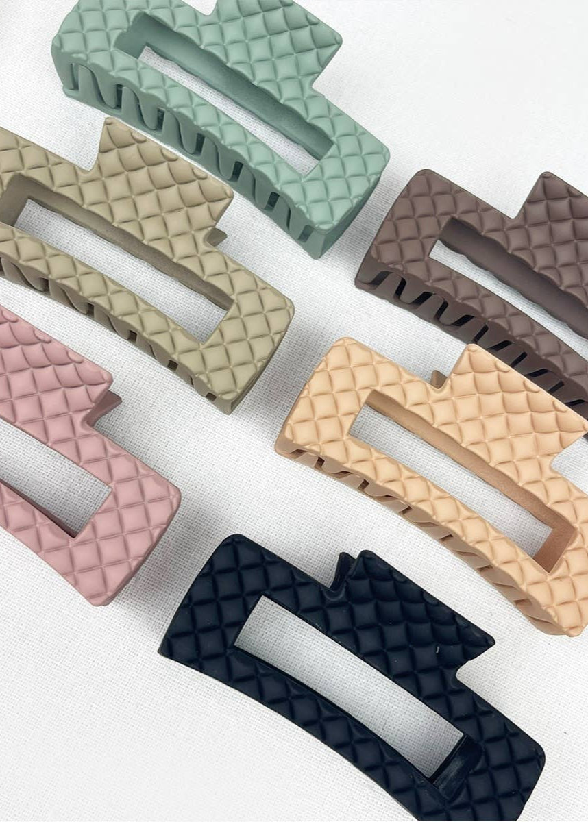 Matte Embossed Cut Out Rectangle Hair Clips