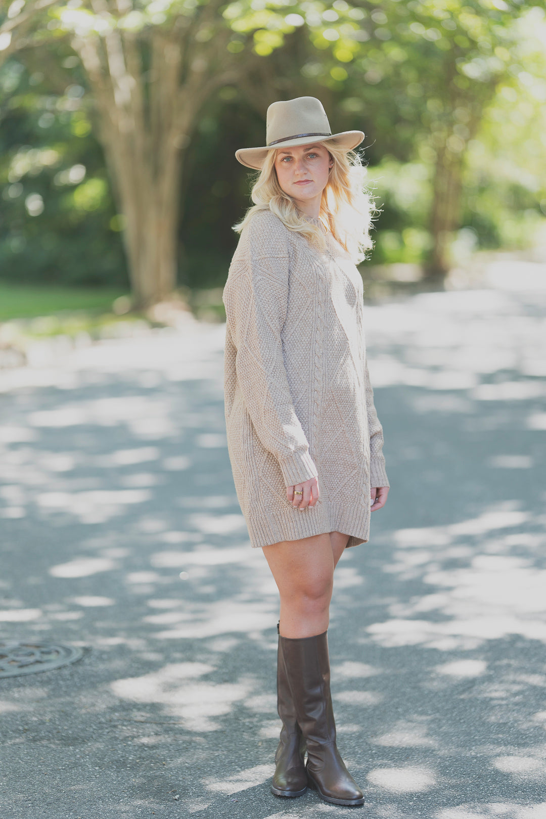 Cable Knit Drop Shoulder Sweater Dress