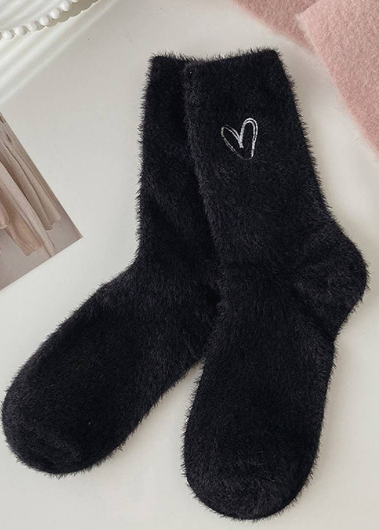 Heart Embroidery Warm Comfy Socks
